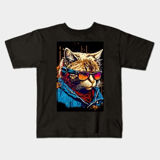 Cool cat portrait wearing a blue Jacket Kids T-Shirt